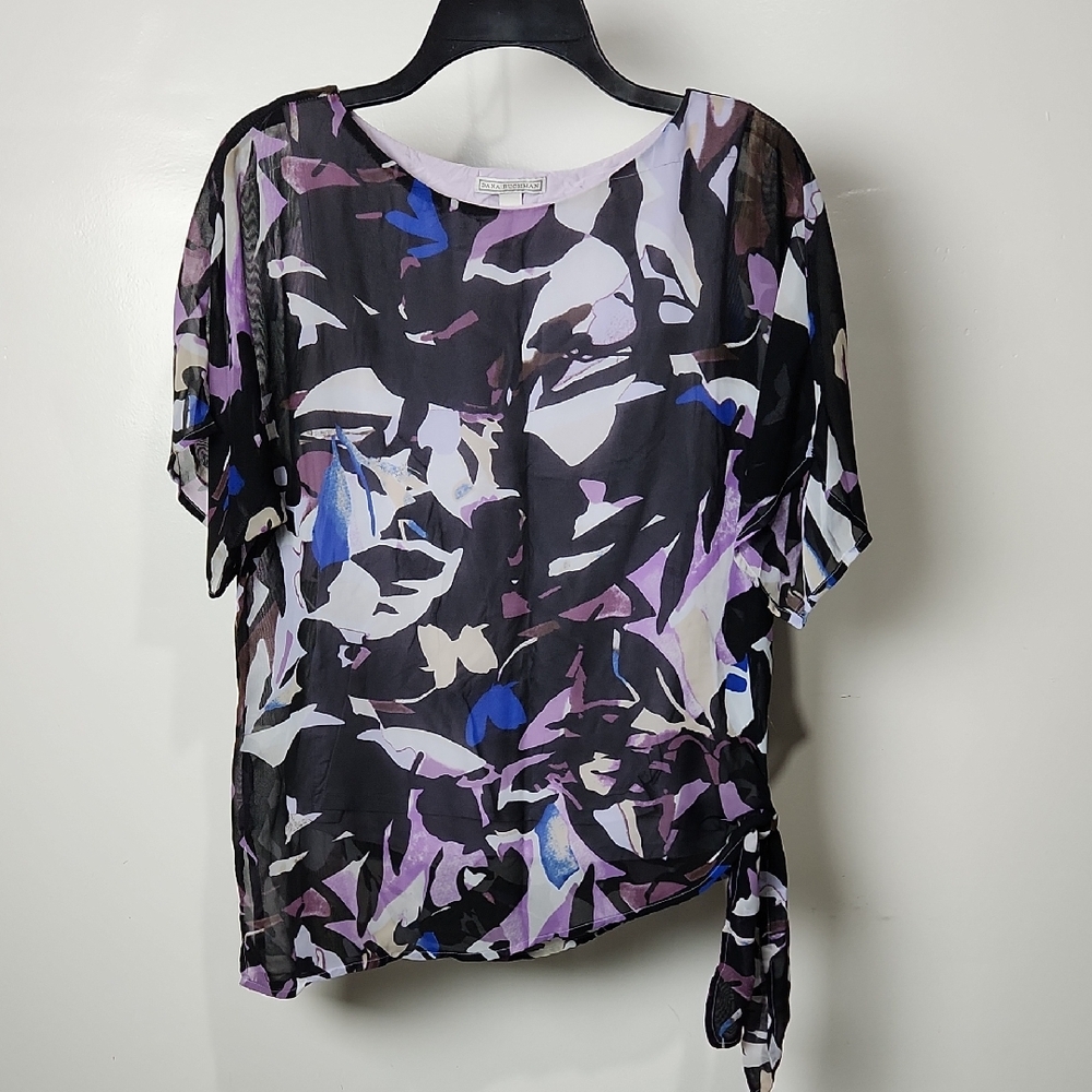 Dana Buchman Purple Black Blue Abstract Blouse